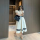 D 5222 spring and summer new contrast color letter printed belt waist bubble sleeve dress