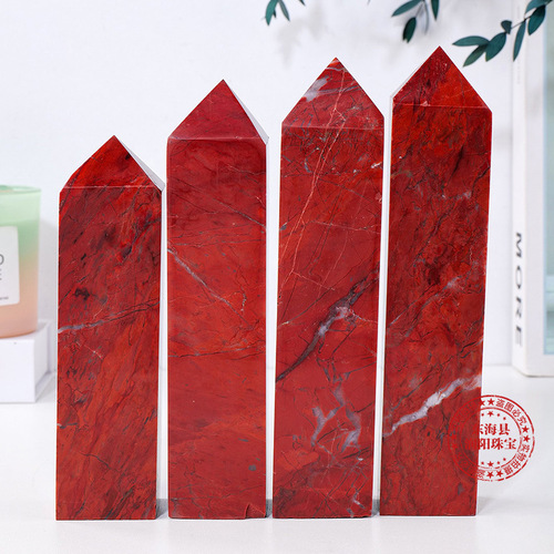 Natural red jasper single-pointed four-sided pillar, crystal raw stone polished four-sided crystal pillar, home energy ornaments wholesale