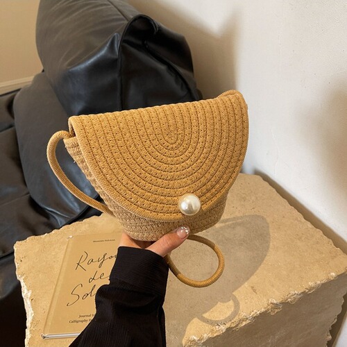 Straw bag for women, cross-border cotton rope woven bucket bag, beach woven shoulder and crossbody small bag—dropshipping available, women’s bag