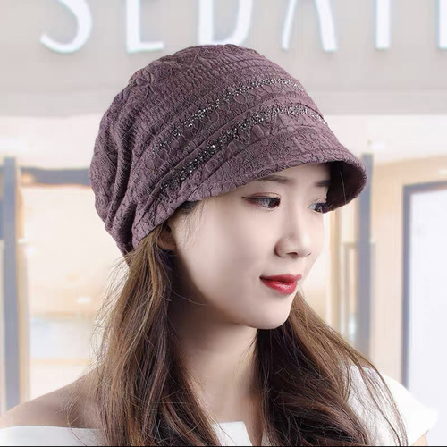 Lightweight breathable brimmed duck bill hat for women, elegant wide brim puffy hat, mesh lace headscarf hat, bald head hat for spring and summer