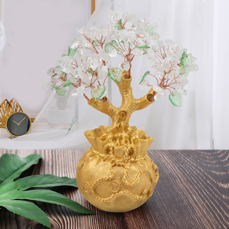 天然水晶碎石树 创意款钱袋底座摇钱树 桌面水晶 能量发生器 摆件 图 7