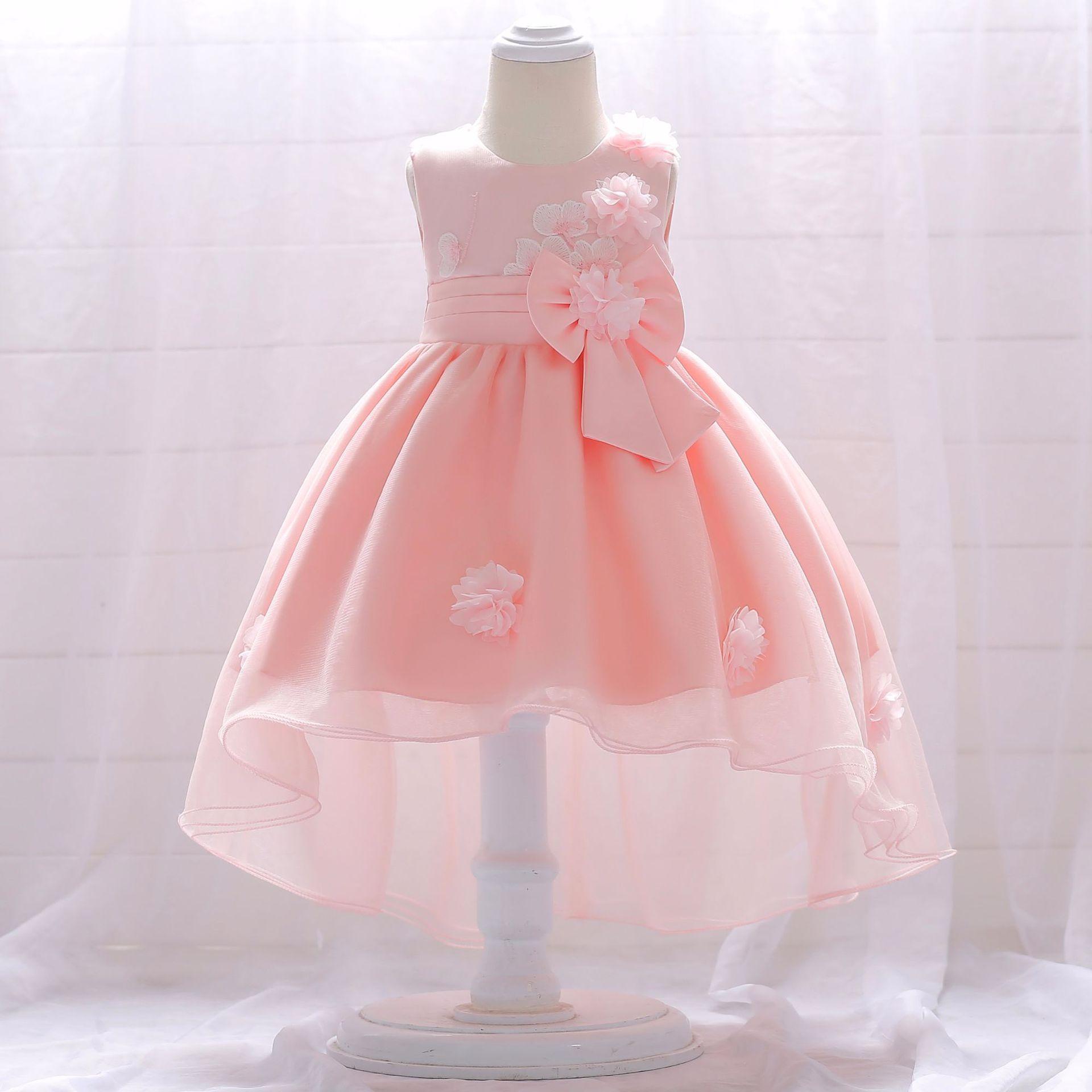 Conjunto de bautizo para el primer cumpleaños del bebé, regalo de cumpleaños para bebé de un mes, vestido de princesa con flores y volantes, vestido de tul para pequeña princesa.