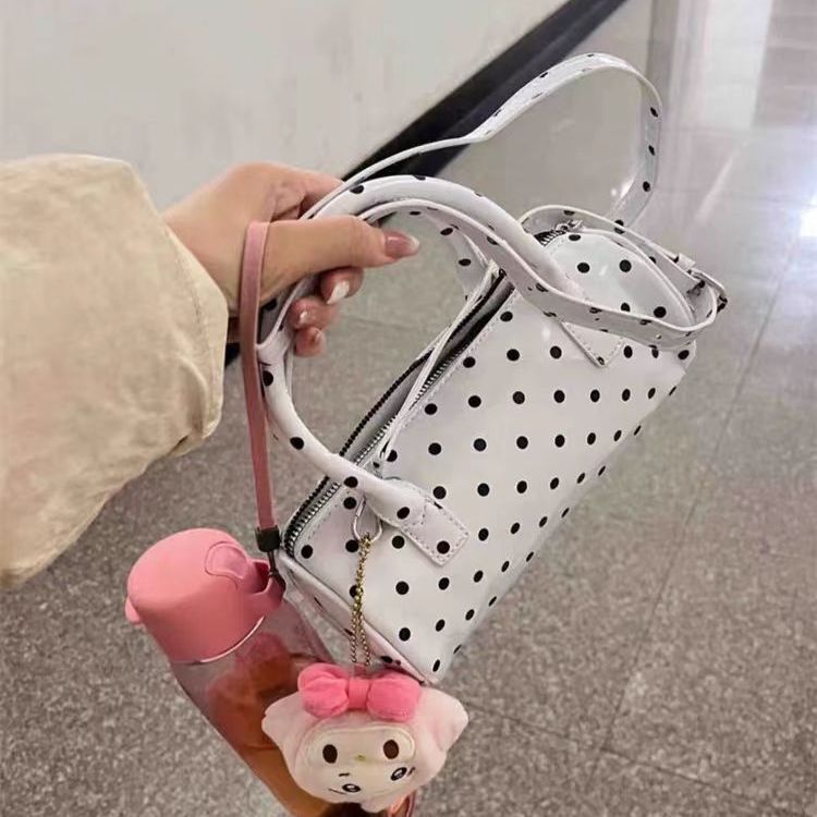 粉色可爱波点手提小包2025新款少女多巴胺手拎圆筒包单肩斜挎包包|undefined