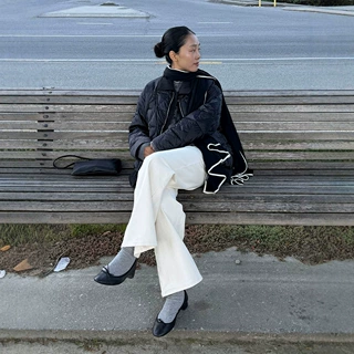 时简ACME 假两件菱格绗缝90白鹅绒羽绒服女冬针织翻领外套 51716