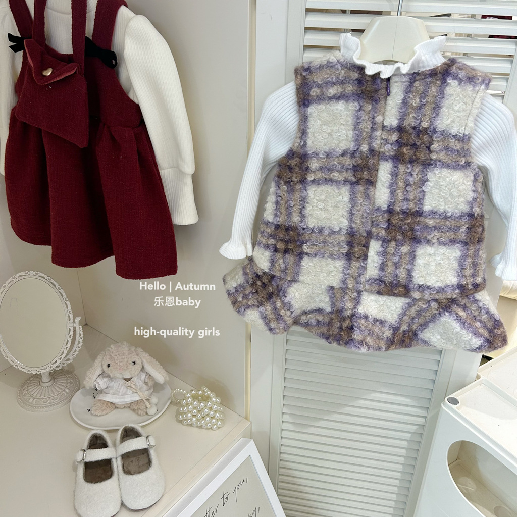 [Ropa de niños de Leen] ropa de invierno de niñas chaleco de lana púrpura vestido de bebé vestido de moda festivo