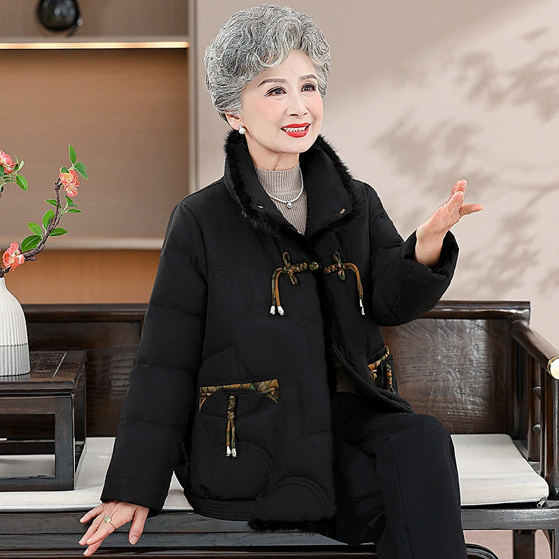 2024 среднего и пожилого возраста пуховик инкрустированный цвет теплая мама зимний пуховик куртка бабушка иностранная зимняя перо женский стиль