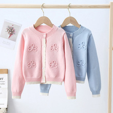 女童2022春装新款纯棉针织衫儿童春秋款开衫女孩毛衣外套一件代发