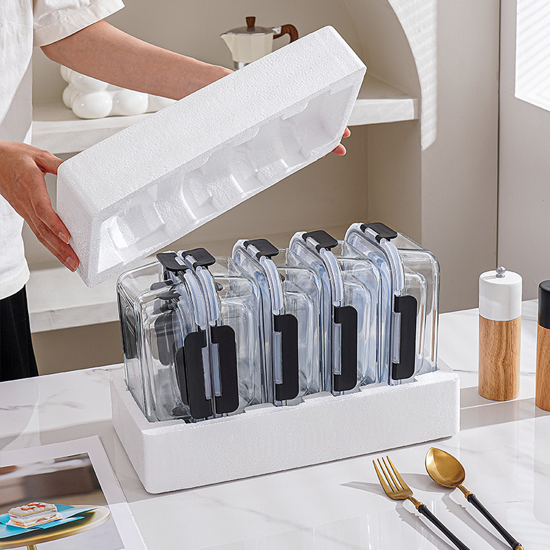 Fiambrera de vidrio rectangular juego de 10 piezas de caja de conservación de productos frescos de Amazon juego de caja de almuerzo de vidrio de borosilicato resistente a altas temperaturas