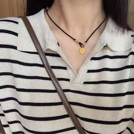 福字牌黑绳项链幸运颈链气质简约手工编织饰品学生情侣闺蜜礼物潮