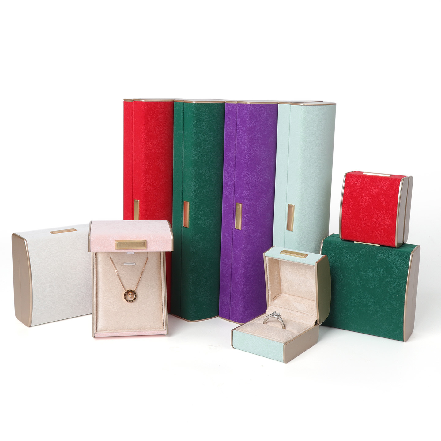 Nuevo arco de copos de nieve oro etiqueta caja de joyería de cuero caja de anillo caja de collar caja de pulseras de alta calidad