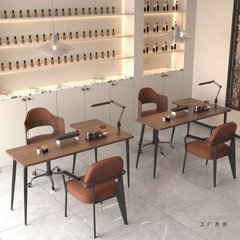 New Corner Manicure Table and Chair Combination Beauty Salon Manicure Table Studio Retro Single and Double Manicure Table Set