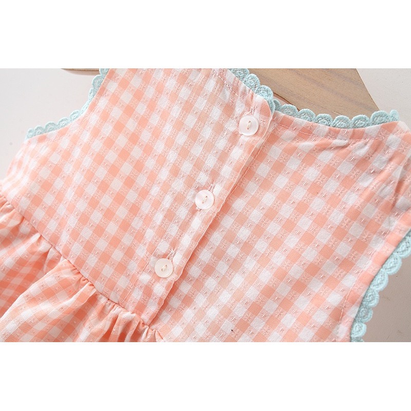 Nuevo vestido de niña a cuadros de dibujos animados conejo bordado sin mangas chaleco falda estilo occidental vestido de princesa de algodón para bebé