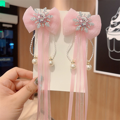 Princess Tiara Romance Hair Accessories Elsa Bow Clip Little Girls Children's Hairpin Set Hairpin Girls Ice and Snow