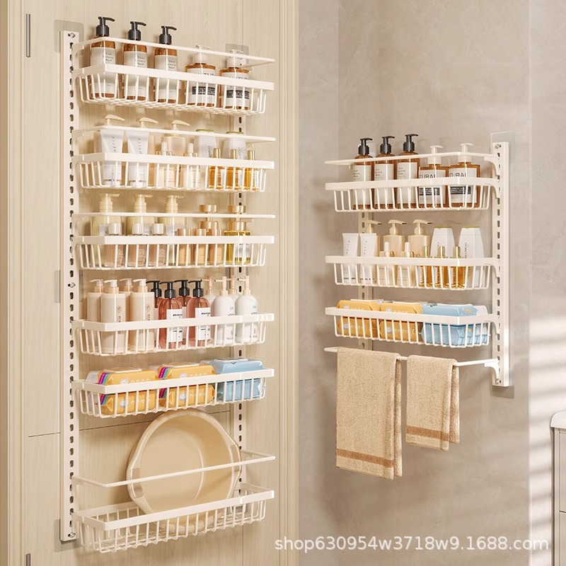 No-Drill Bathroom Door Shelf Narrow Gap Wall-Mounted Multi-Layer Bathroom Wall Storage Rack Toilet Cabinet Side