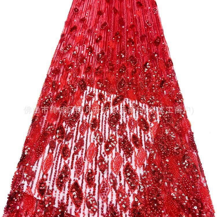 Fábrica directa tridimensional bolsas de perlas tubo bordado tela de alta gama vestido de boda moda cena vestido de tela