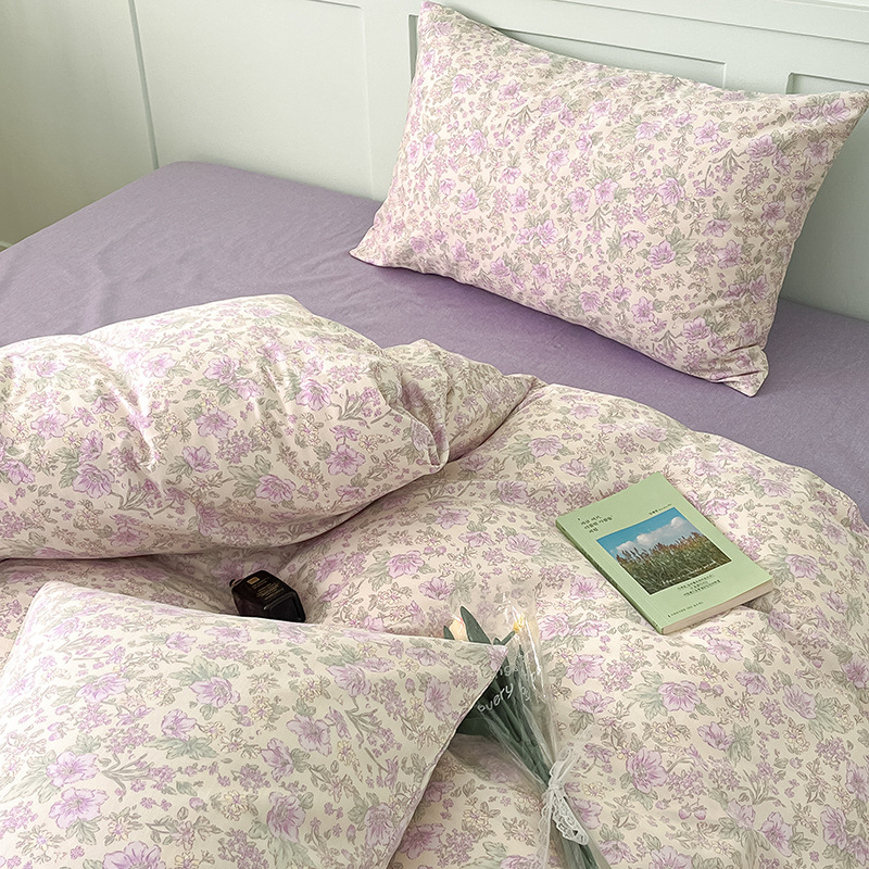 Nuevo algodón de cuatro piezas con flores cortas estilo nórdico sábanas de algodón retro de cuatro piezas con tres piezas