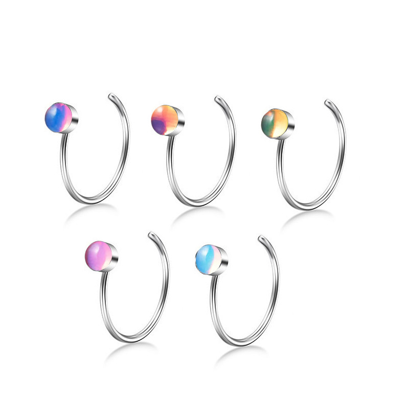 Oil Drip Gradient Color Stainless Steel 20G Fashion C Lip Ring S Stud L Rod Nose Jewelry Piercing Accessories_voghion.com