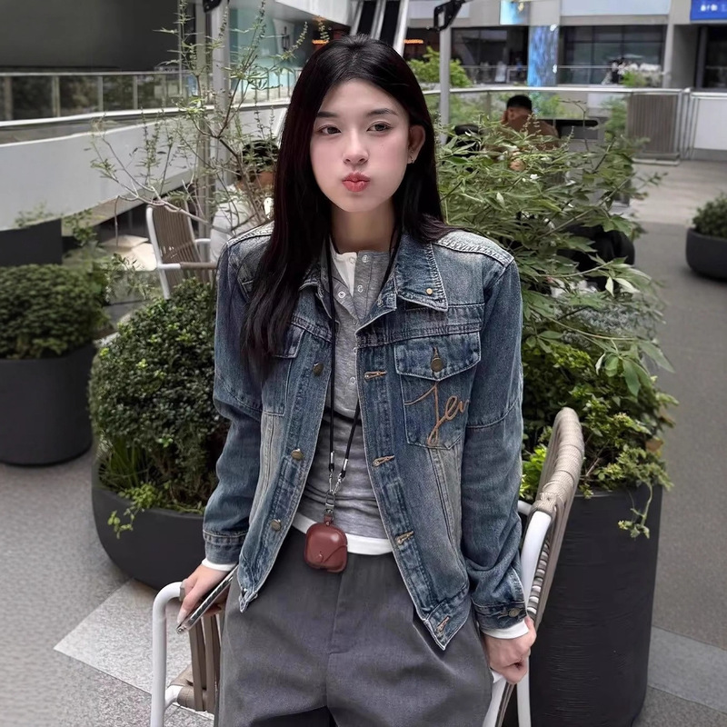 Korean-Style Denim Jacket for Women, New Spring and Autumn Minimalist Unique Super Stylish Niche Outfit Work Jacket