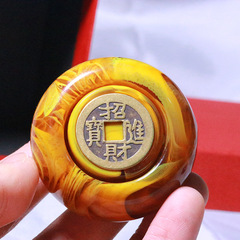 仿蜜蠟銅錢手把件文玩藍柳海柳古玩轉錢賺錢解壓把玩件放鬆古玩品