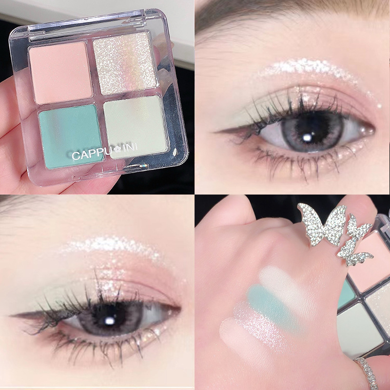 Cappuvini Sombra de ojos de cuatro colores Sombra de ojos de alto valor para principiantes, color tierra, paleta de sombras de ojos de maquillaje ligero diario
