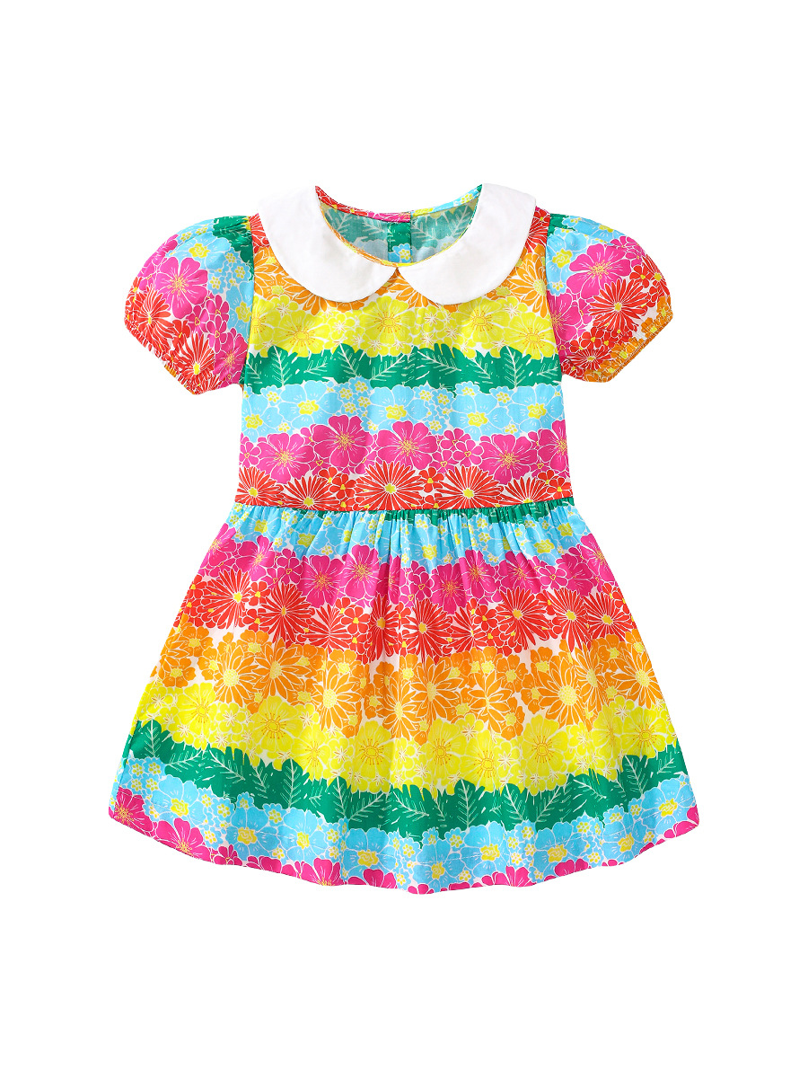 Little maven algodón europeo y americano vestido de princesa infantil de verano vestido de niña de mangas cortas vestido infantil transfronterizo