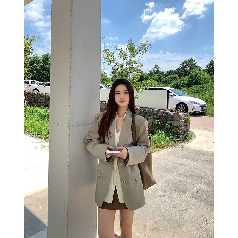 Baishi Wangjin High-elastic Silk Texture ~ Old Qian Feng Cool Sa Temperament Suit Jacket Women's Autumn Loose Suit