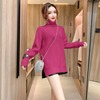 High neck sweater thickened with long sleeve top， loose top and bottom knitted shirt