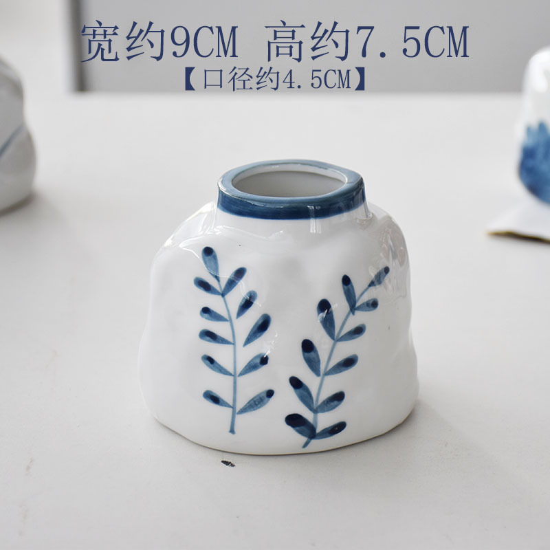 [구멍 없음] 파란색과 흰색 작은 꽃병 - 바닐라