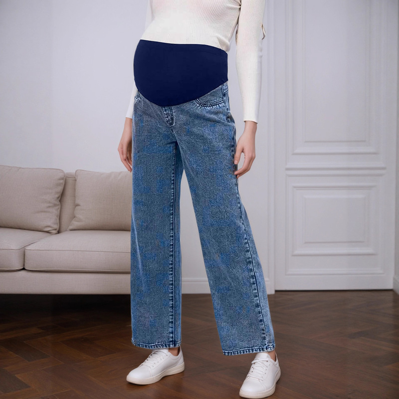 9355 European and American New Maternity Straight Pants Spring & Fall Jeans Belly Support Pants Outer Wear Casual Slimming Look Wide Leg Pants Wholesale 9355 European and American New Maternity Straight Pants Spring & Fall Jeans Belly Support Pants Outer Wear Casual Slimming Look Wide Leg Pants Wholesale