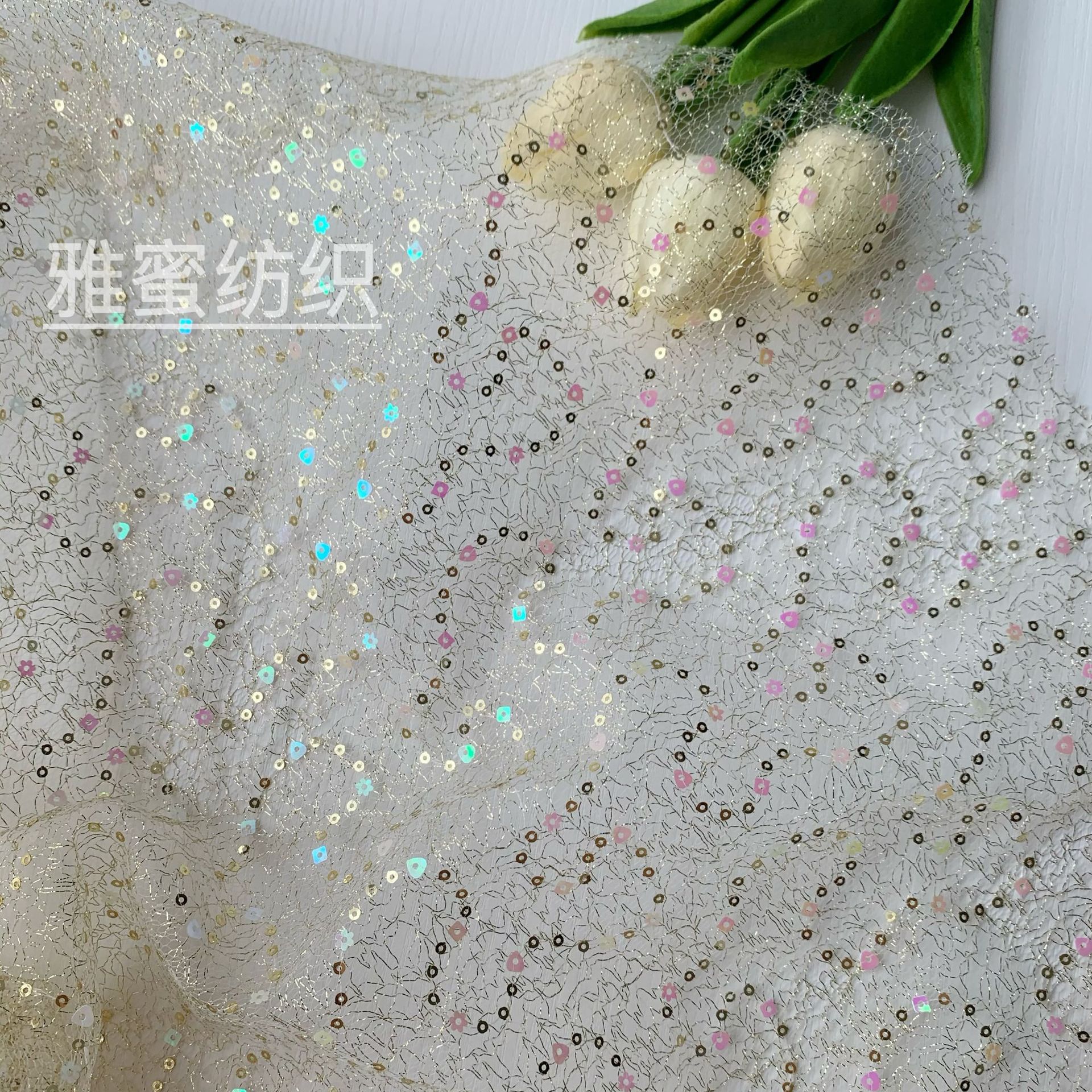 Hilo de oro lentejuelas desordenado malla brillante colorido ola bordado Malla tela Lolita Hanfu ropa para niños tela suministro directo