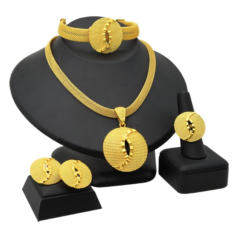 24K chapado en oro Dubai collar pendientes anillo pulsera traje indio joyería nupcial conjunto de joyas al por mayor