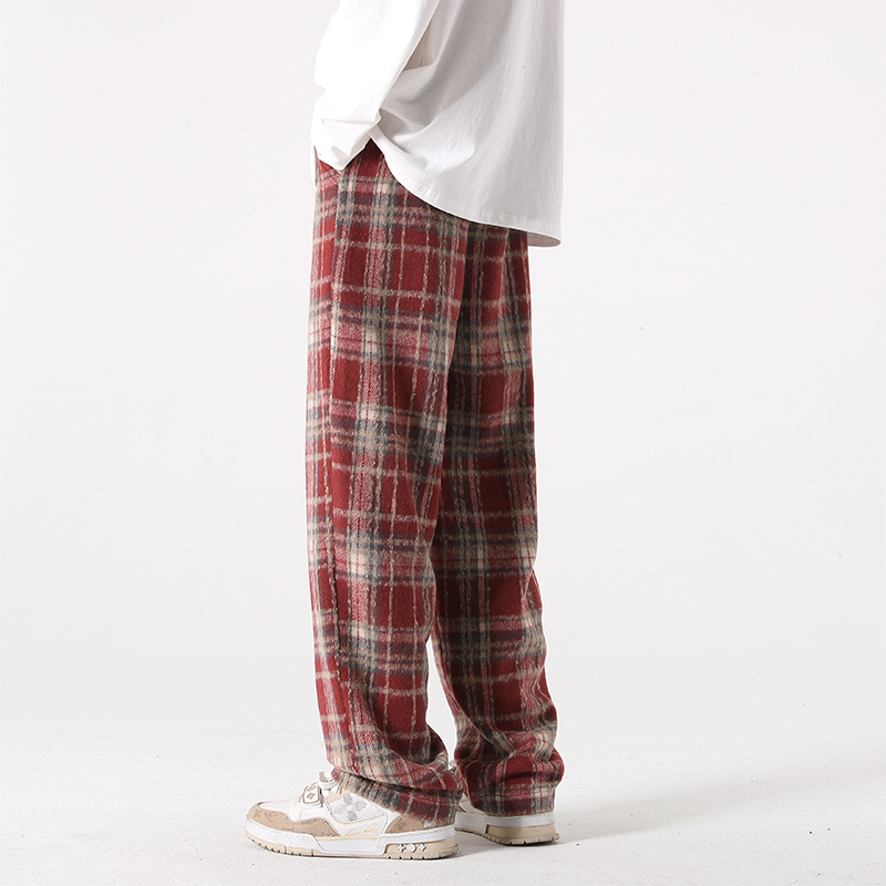 Lana a quadri per uomo in primavera e autunno, design di marca alla moda Ins, casual di nicchia, gamba larga dritta oversize_voghion.com