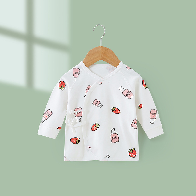 婴儿春秋双层护肚新生儿全背衣T初生宝宝上衣春装秋衣单件和尚服