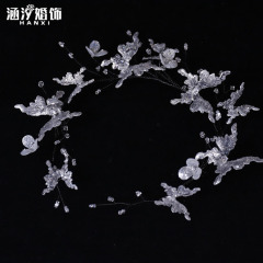 花嫁森系甘美減齢水晶蝶数珠頭飾り高級感ソフトカチューシャ花輪ウェディングドレス