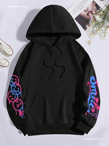 Fashionable casual trend print hooded sweatshirt for men and women, versatile and suitable for wholesale sourcing