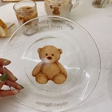韩国ins复古卡通玻璃小熊盘子可爱少女心玻璃盘甜品盘西餐盘