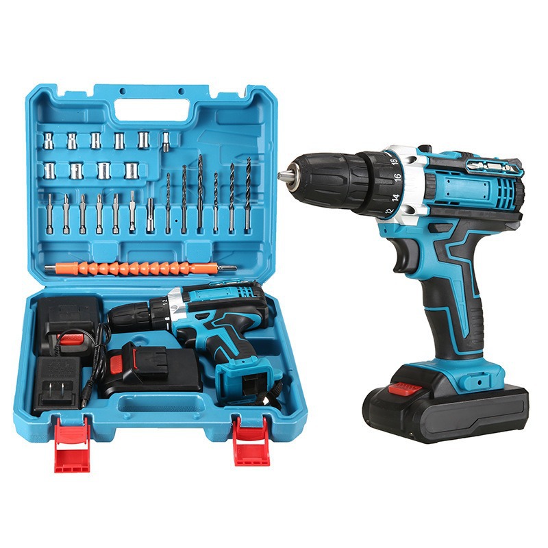 Juego de taladro de mano de alta potencia para el hogar, batería de litio recargable multifuncional, taladro eléctrico, fábrica de herramientas eléctricas al por mayor
