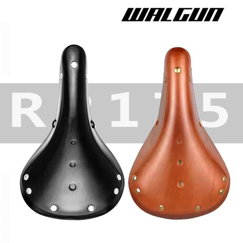 Walgun R175 Bicycle Seat Cushion Urban Travel Bicycle Foldableing Bicycle Retro Cowhide Saddle Seat Universal Seat Bag