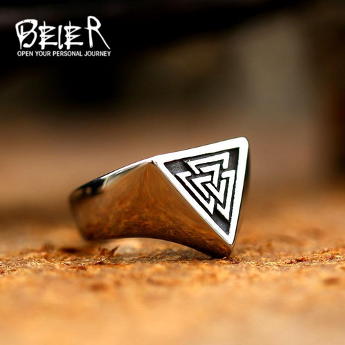 Beier's new Nordic Viking symbol titanium steel ring European and American fashionable and simple stainless steel men's ring jewelry