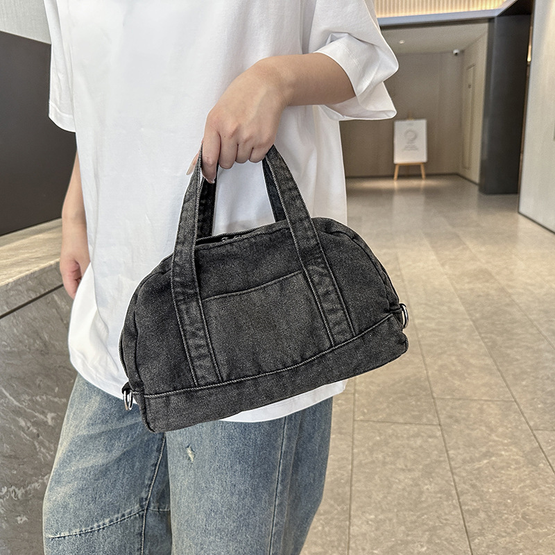 Bolso retro estilo Hong Kong 2025 verano nuevo bolso femenino estilo universitario bolso de mezclilla bolso de mensajero de color de contraste casual