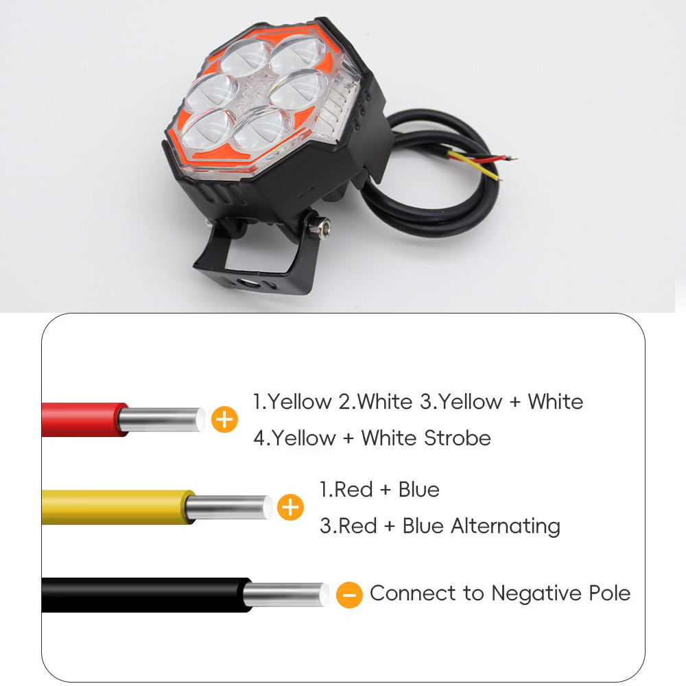 Customized Led Motorcycle Spotlights, Octagonal Spotlights, Dual-Color External Headlights, High-Brightness Electric Vehicle Lights