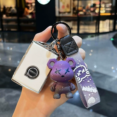 car key case XC60 XC40: Car key bag - volvo-c-smart-3-key-single-shell-white-purple-violence-bear-pendant