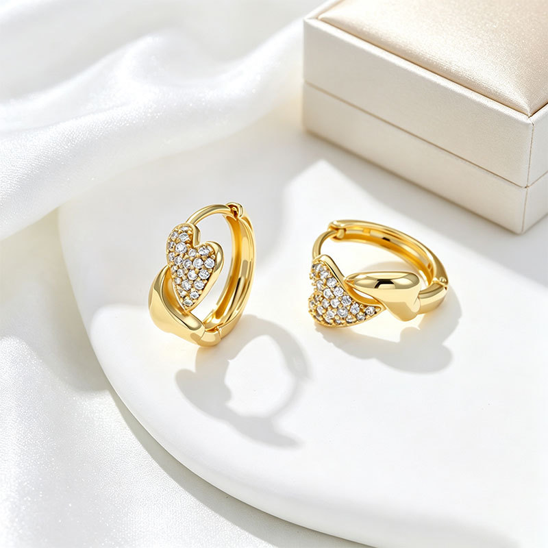 Aretes de Aro con Doble Corazón de Aleación de Cobre para Mujer
