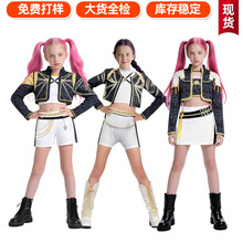2025亚马逊新款黑金女孩猎魔女团打歌服装流行歌手3D印花女童套装