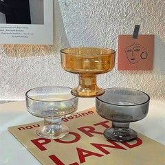 ins彩色玻璃高腳冰激凌碗杯北歐韓式水果小食酸奶碗ins甜品布丁杯