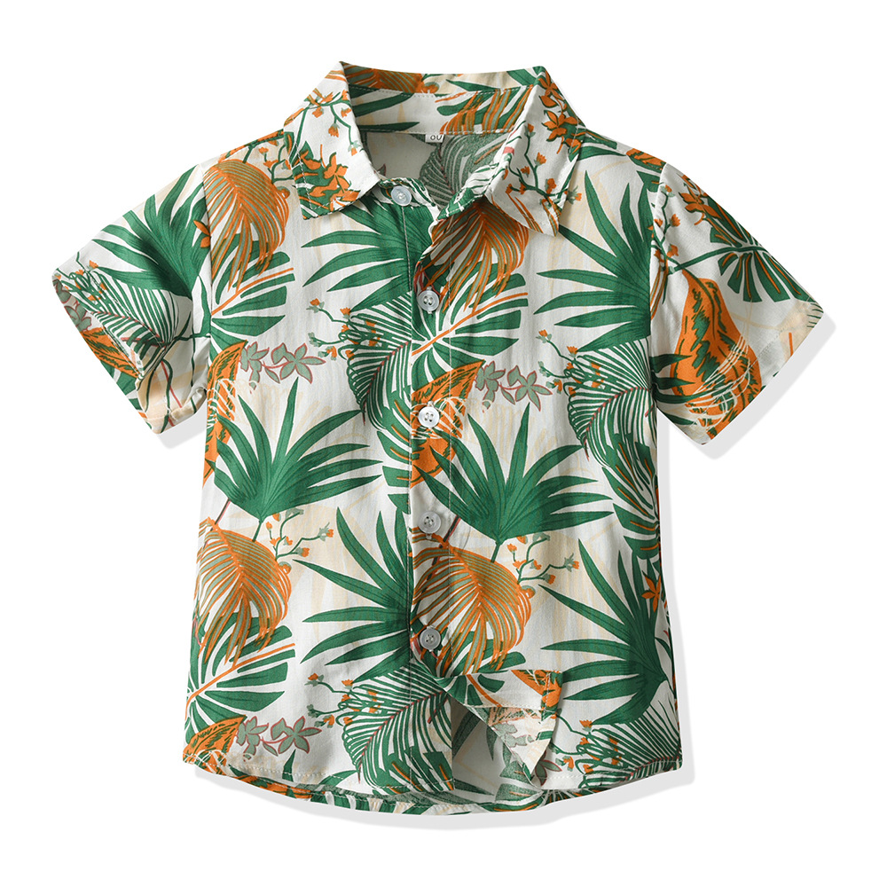 Camisa hawaiana multicolor para niños con cuello girado cárdigan de estilo de moda pelo de playa vacaciones de manga corta chaqueta de flores chaqueta casual