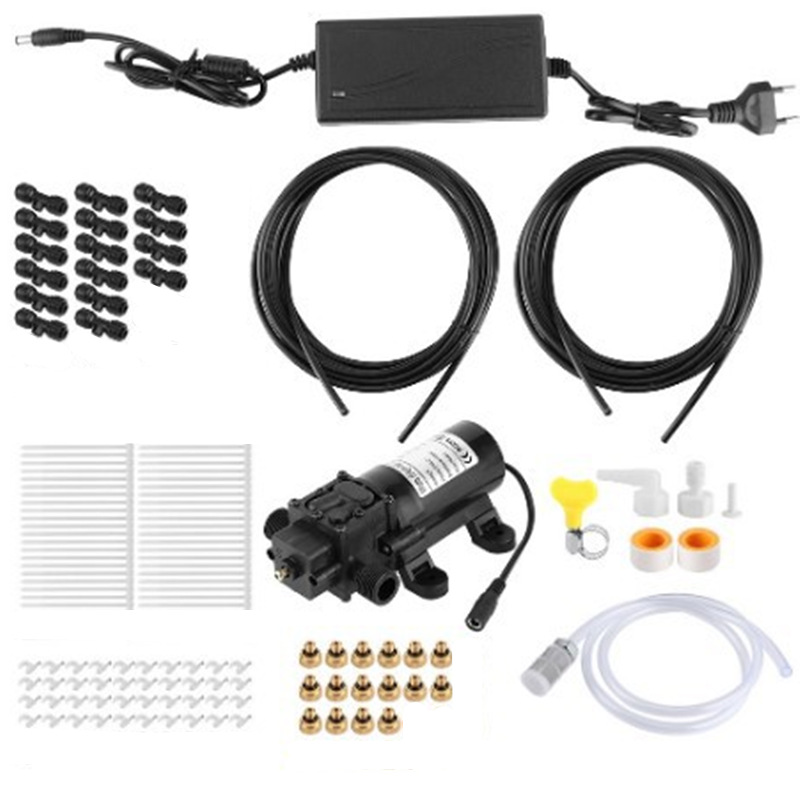 12V bomba 220 fuente de alimentación baja presión traje de pulverización de refrigeración humidificación eliminación de polvo boquilla de cobre de riego desinfección inducción automática