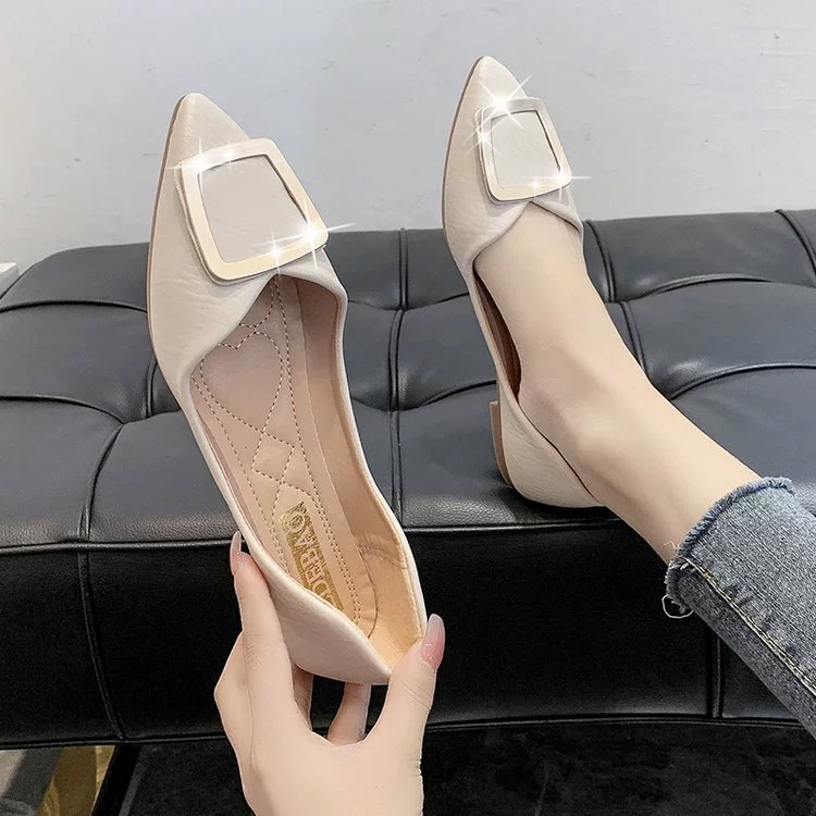 2025 Новая весенне-осенняя кожаная обувь Туфли на плоской подошве Женская обувь на плоской подошве с острым носком и неглубоким носком Туфли на плоской подошве в корейском стиле Женская оптовая продажа