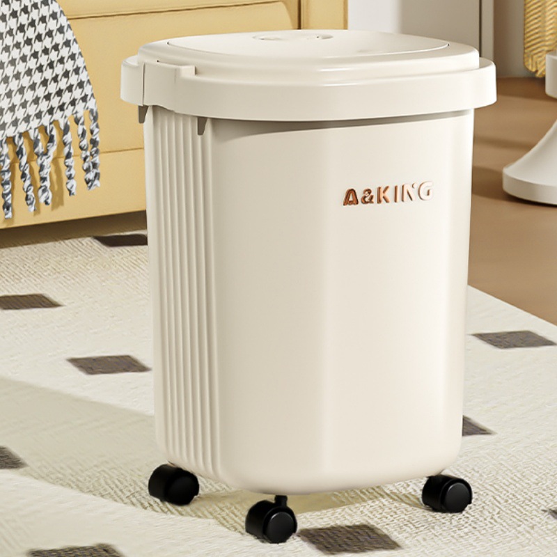 Basura doméstica cuadrada con ruedas de alto valor facial cubre cubo de inodoro de gran capacidad para sala de estar dormitorio cesta de papel especial para cocina