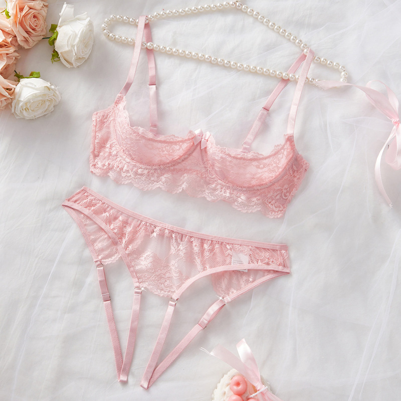 Valentine's Day Hot-Selling Pure Desire Lace Open-Crotch Bra and Underwear Set, Sweet and Cute Style for Girls, Hollow-Out Bra and Underwear Set